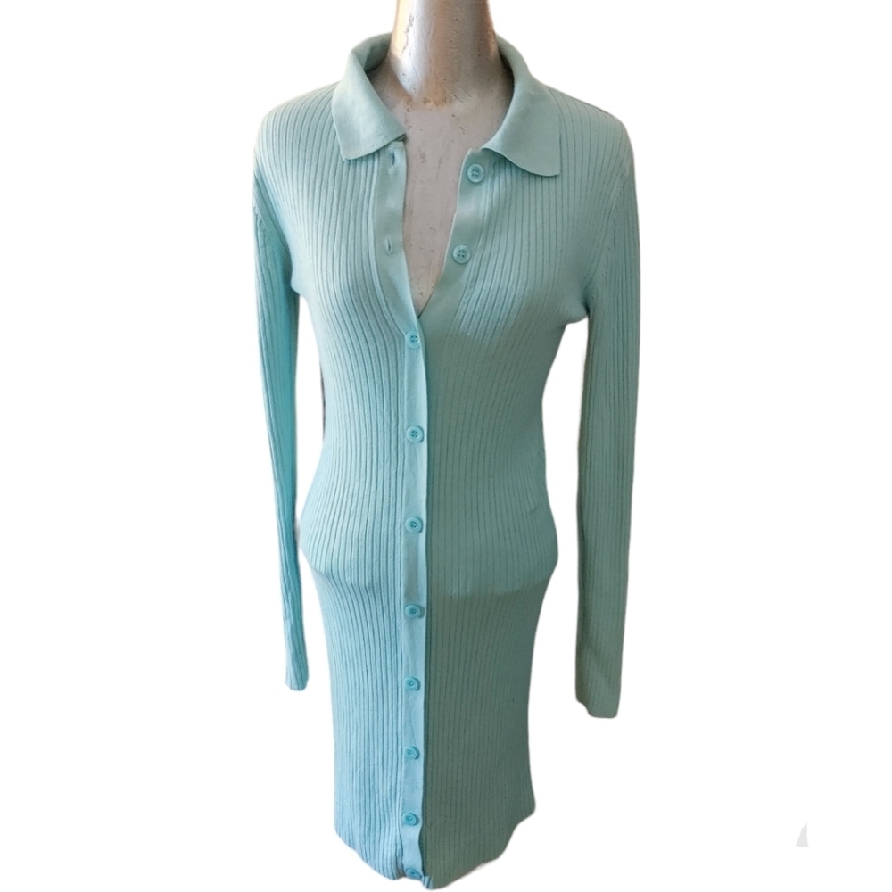 ZARA dress, light seafoam green, ribbed pattern, S,